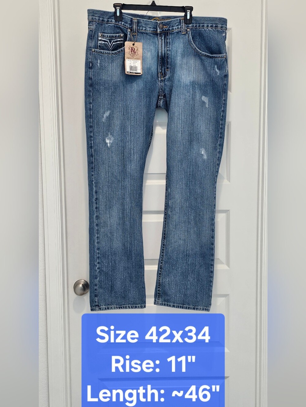 NWT Request Premium Denim Jeans Men's 42x34 Distressed Mid Rise Straight